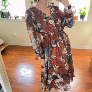 Hemant and Nandita Floral Tiered Ruffle Midi Dress